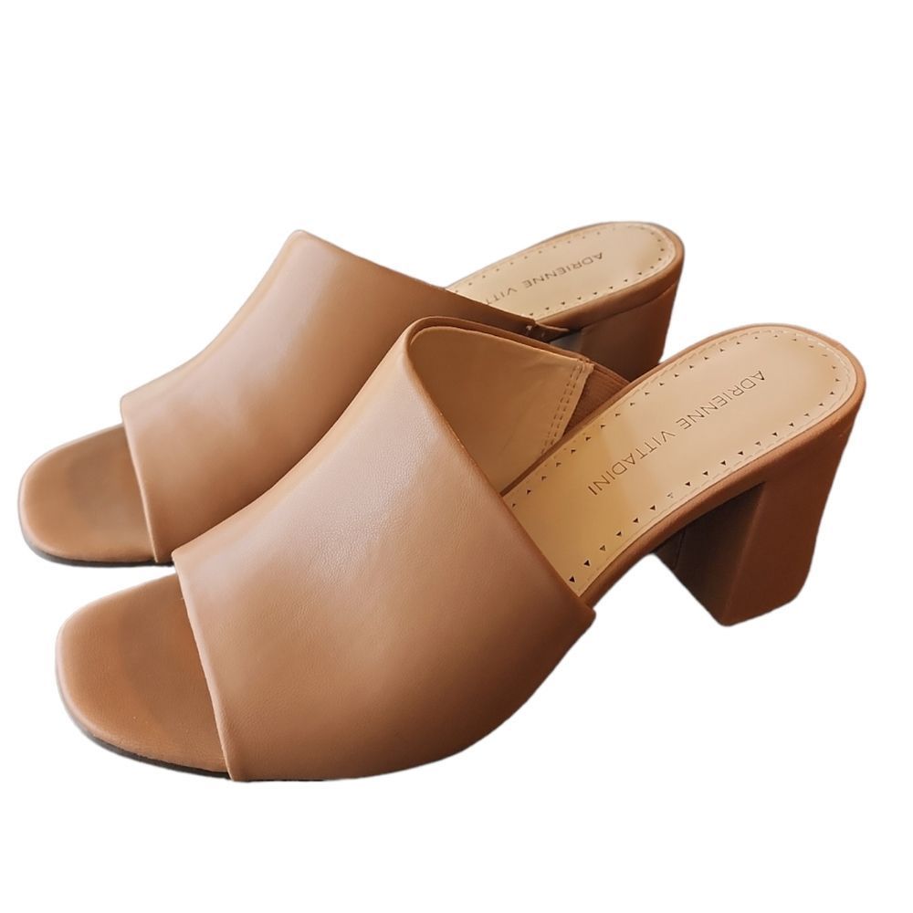 ADRIENNE VITTADINI light brown chunky mule slip on open toe heel women's size 9